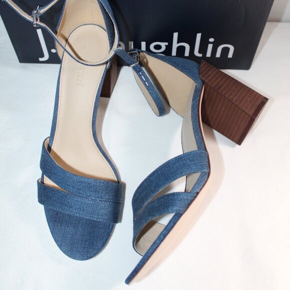 NWB J.Mclaughlin Denim Chunk Heel Sandals Shauna Heeled 9.5 - Picture 2 of 5